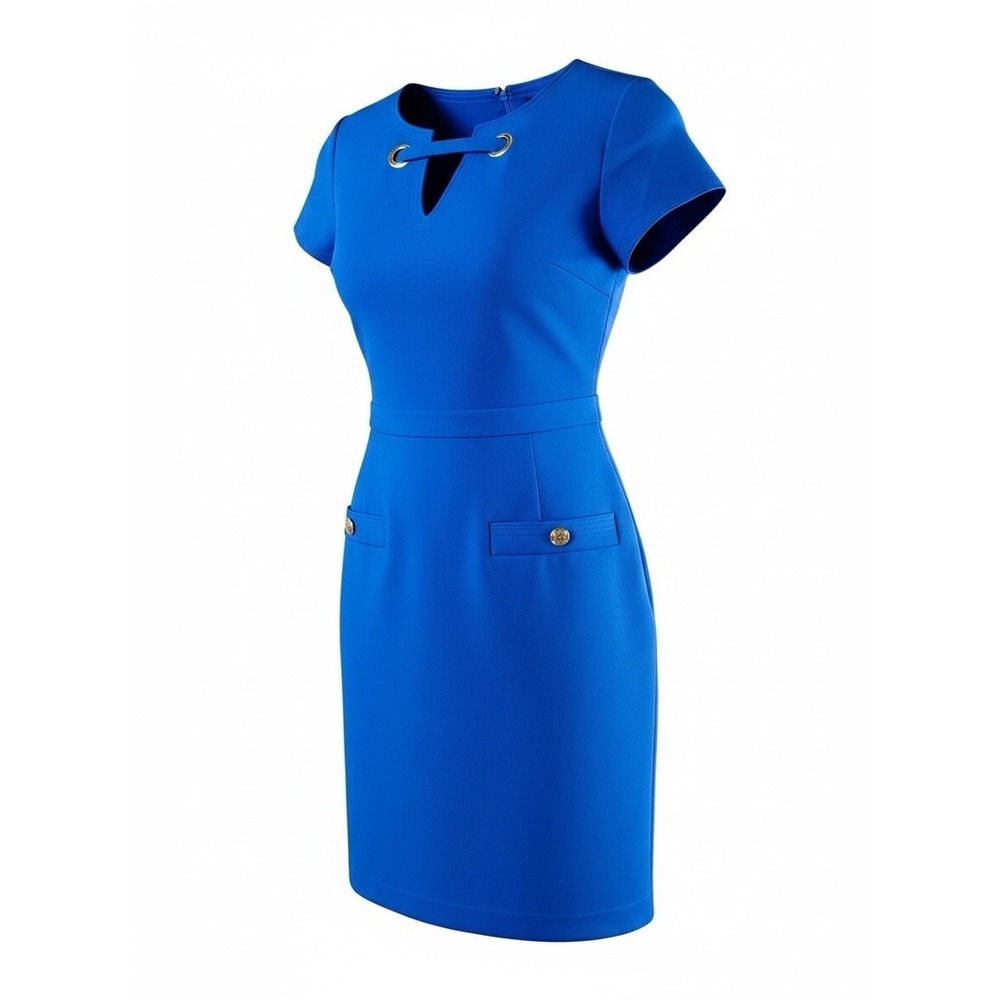 TOMMY HILFIGER Dress Womens 2 Blue Scuba Sheath Grommet Neck  NWT